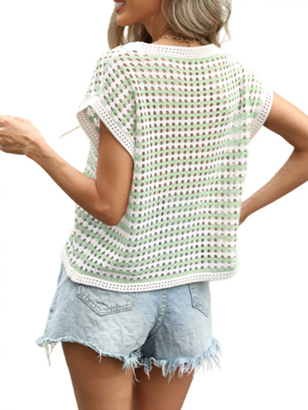 Striped Hollow Out Knit Top (9)
