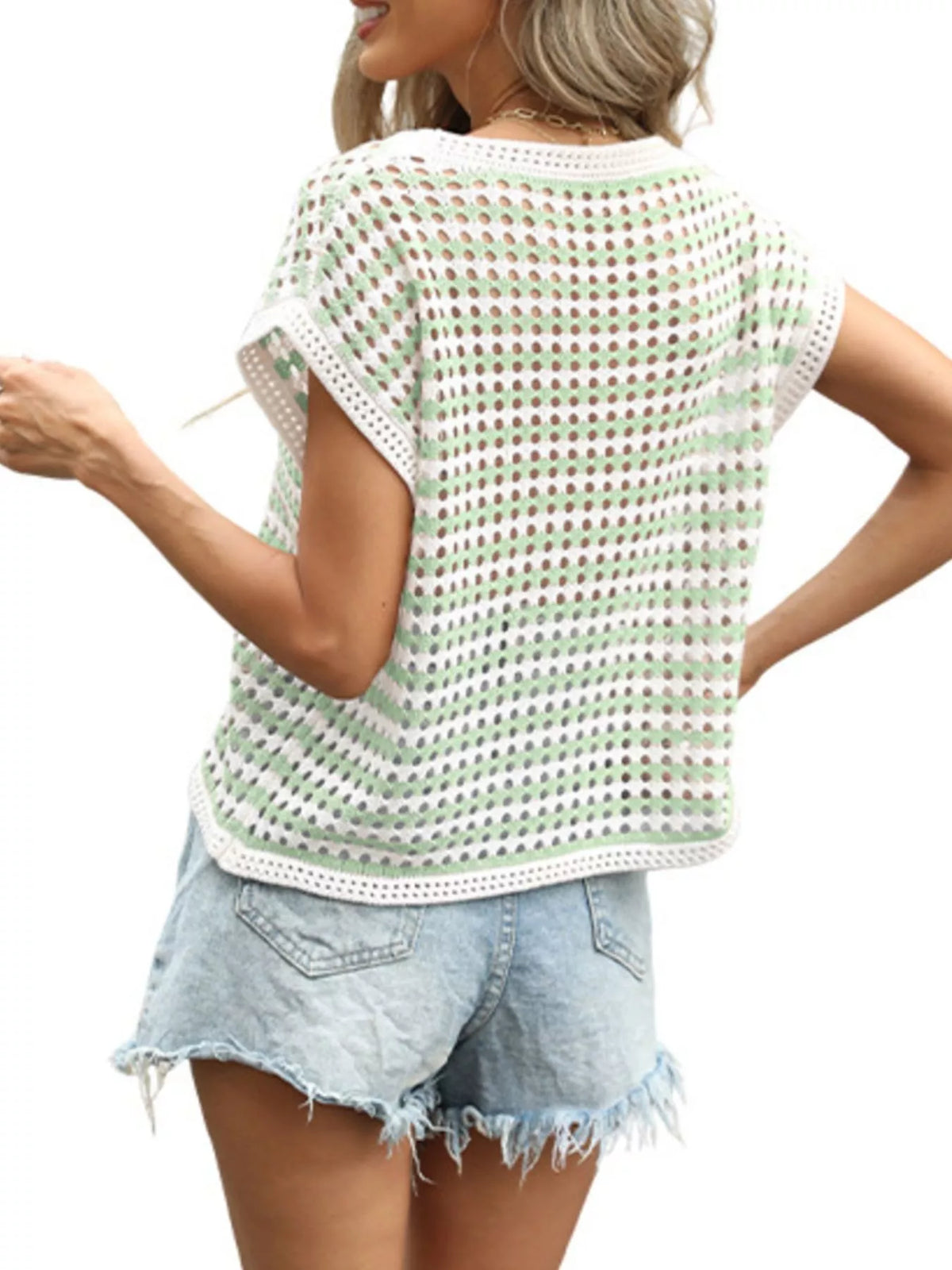 Striped Hollow Out Knit Top (9)