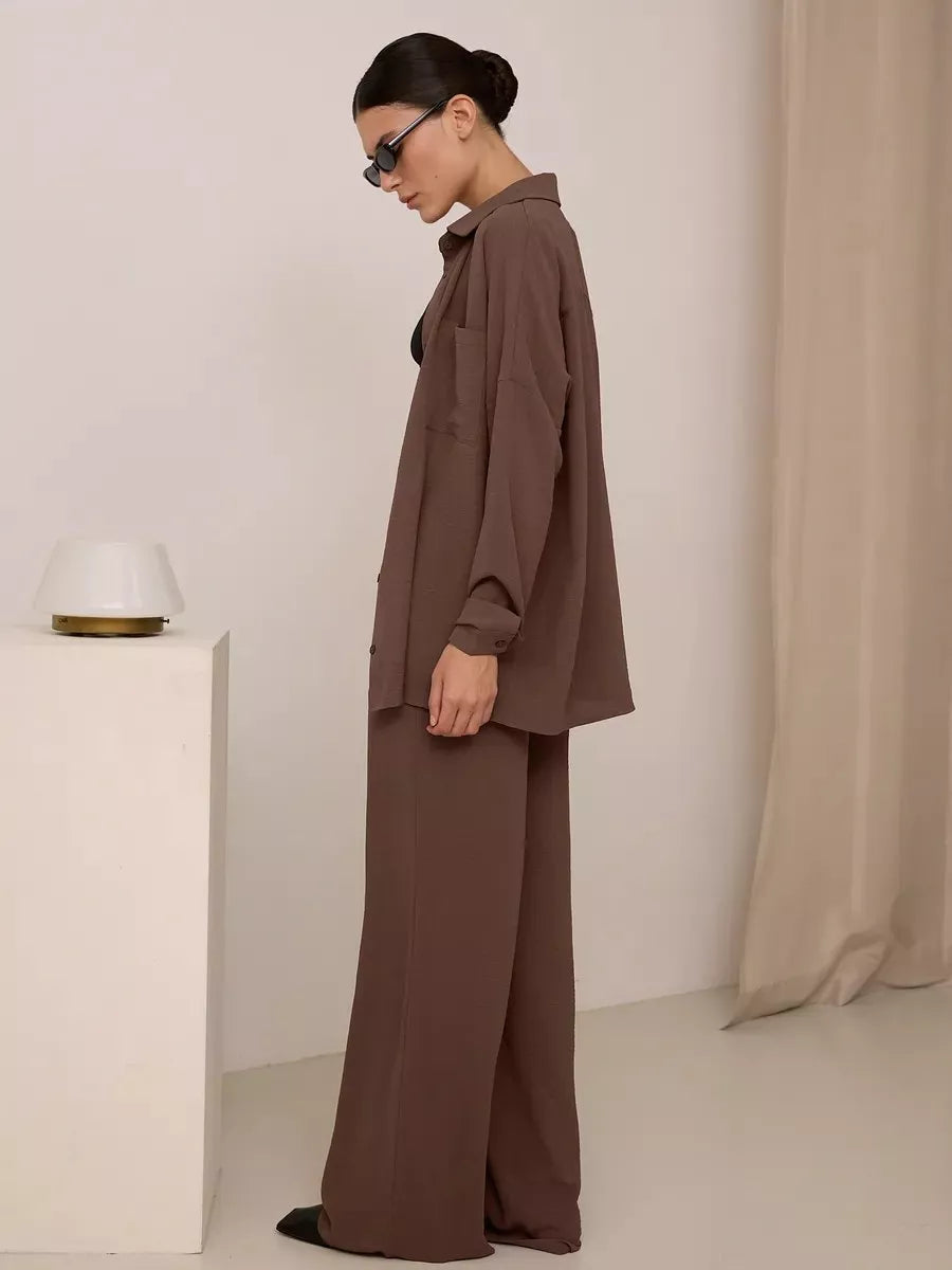 Button Up Long Sleeve Shirt Pants Set (28)