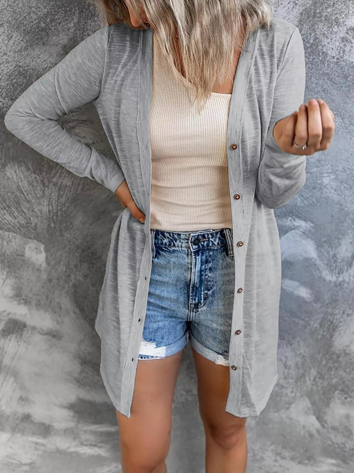 Full Size Lightweight Button-up Cardigan Plus (5)