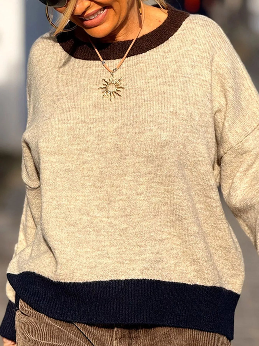 Contrast Trim Crew Neck Sweater (3)