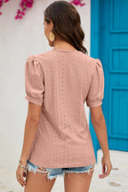 Eyelet V-neck Short Sleeve T-shirt (6)
