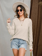 Openwork Round Neck Raglan Sleeve Sweater (4)