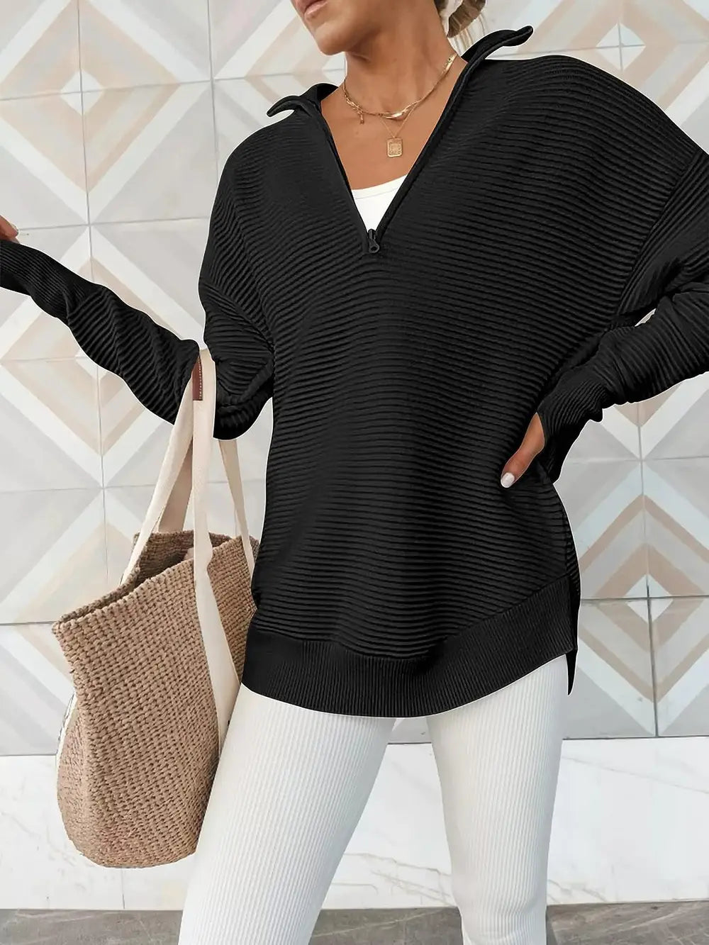 Half Zip Long Sleeve Knit Top (16)