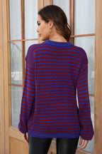 Striped Round Neck Dropped Shoulder Sweater (13)