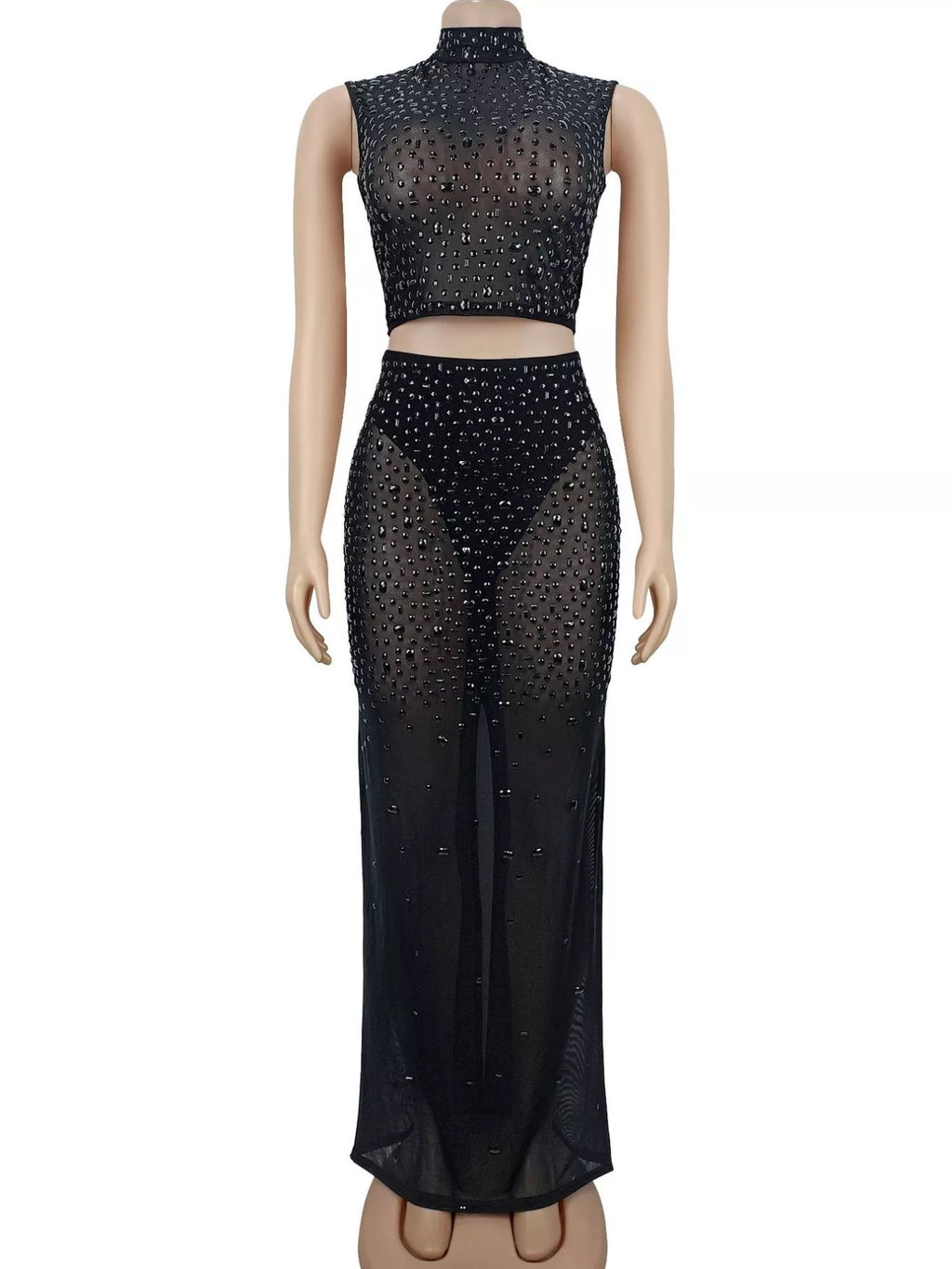 Rhinestone Sleeveless Top Skirt Set (10)