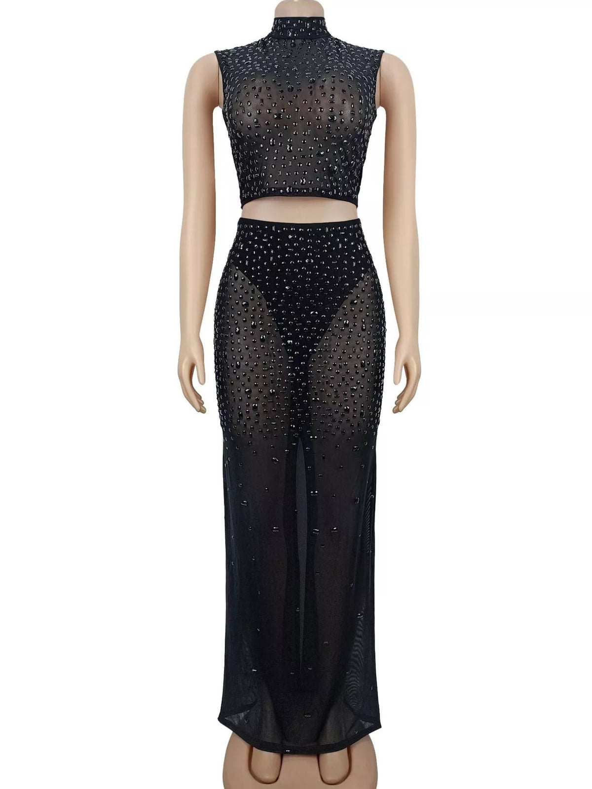 Rhinestone Sleeveless Top Skirt Set (10)