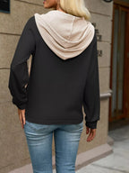 Waffle Knit Henley Hoodie Contrast Trim (11)