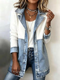 Color-block Denim Knit Patchwork Casual Jacket