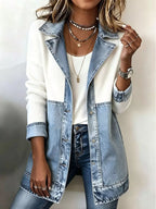Color-block Denim Knit Patchwork Casual Jacket