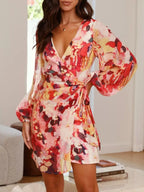 Surplice Long Sleeve Tie Waist Dress (2)