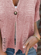 Full Size One Button Half Sleeve Cardigan Plus (19)