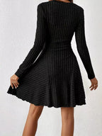 V-neck Ribbed Knit A-line Dress (8)