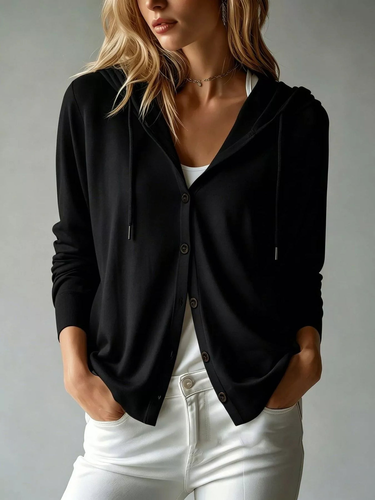Drawstring Button Down Hooded Cardigan (4)