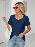 Ruched V-neck Short Sleeve T-shirt (18)