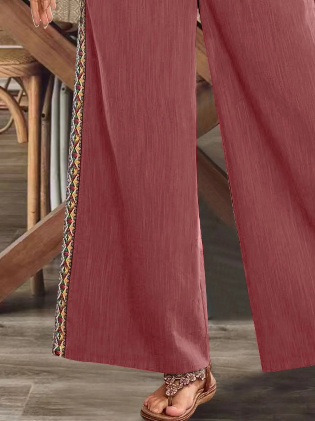 Bohemian Wide Leg Embroidered Side Stripe Pants (18)