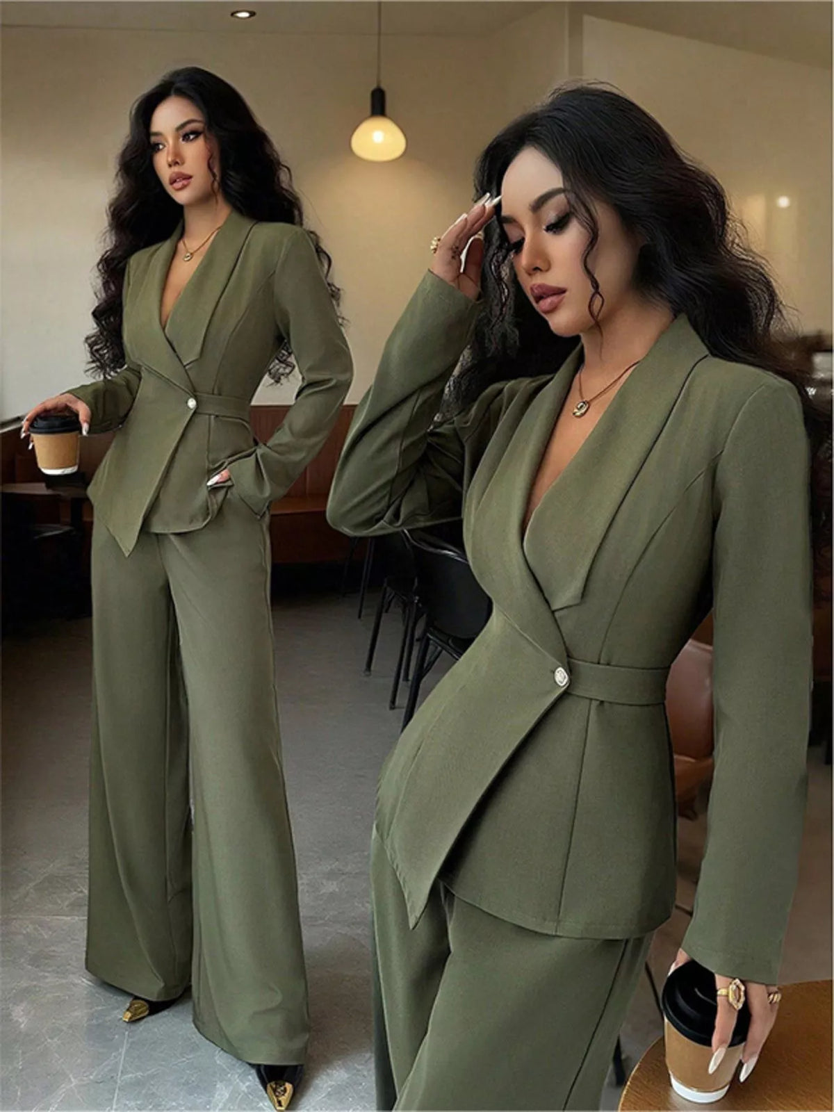 One Button Blazer Pants Set (9)