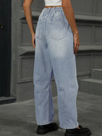Half Elastic Waist Straight Leg Jeans (4)