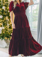 Velvet Tiered Short Sleeve Maxi Dress (6)