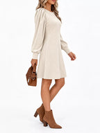 Puff Sleeve Ribbed Knit Dress Pockets (16)