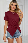 Ruched Round Neck Short Sleeve T-shirt