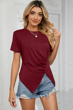 Ruched Round Neck Short Sleeve T-shirt
