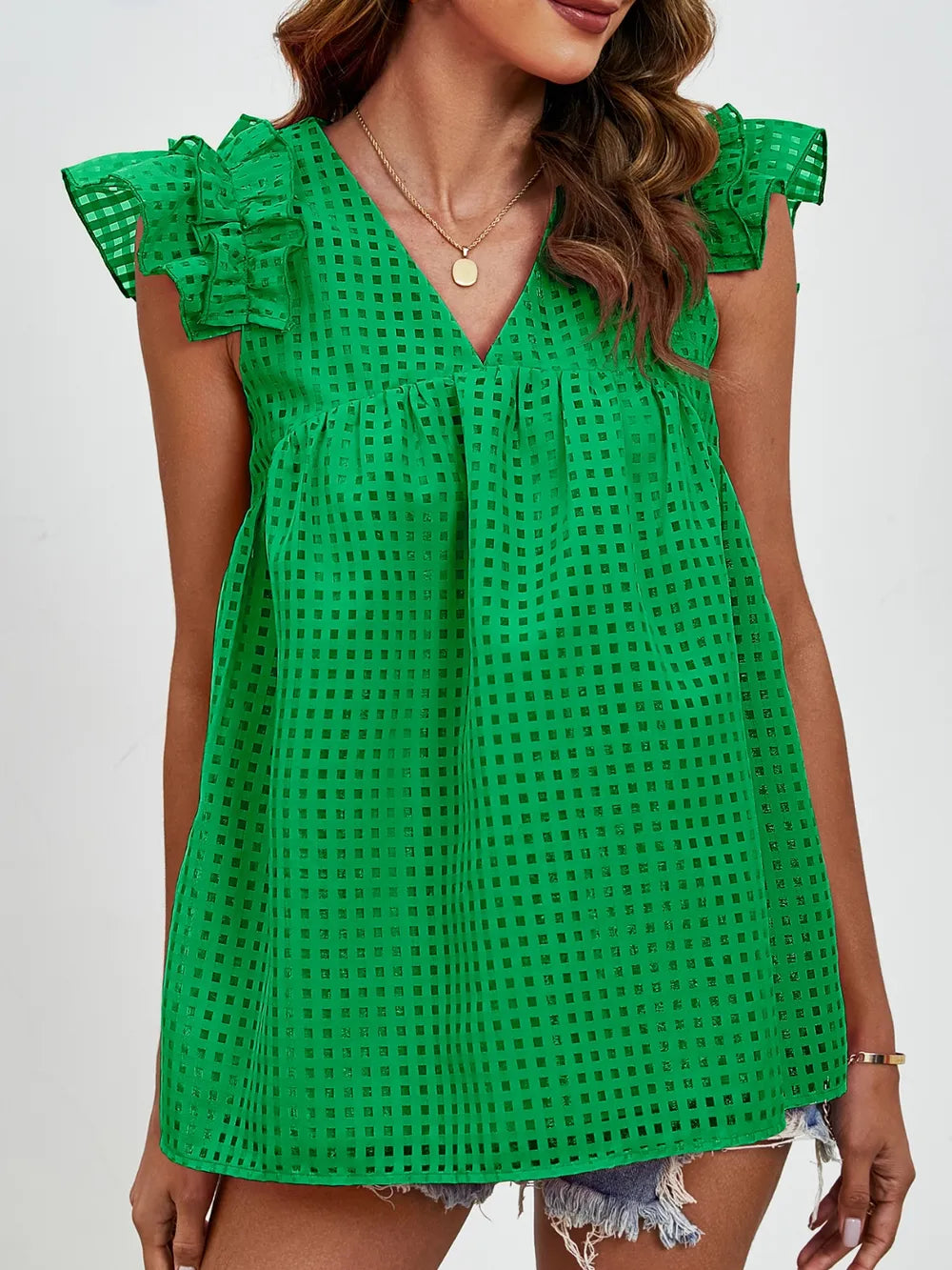 Ruched V-neck Cap Sleeve Blouse (10)
