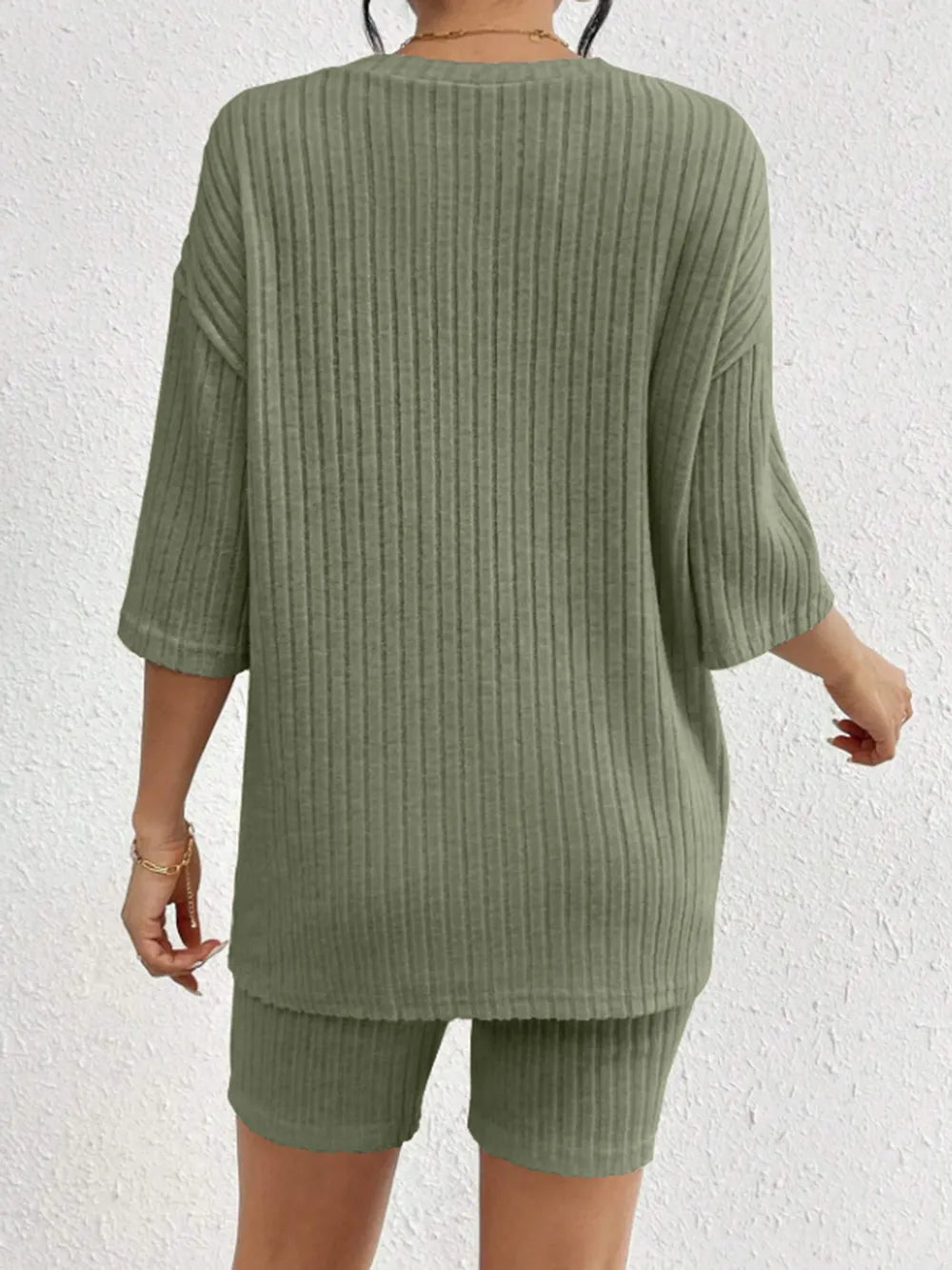 Ribbed Round Neck Top Shorts Set (30)
