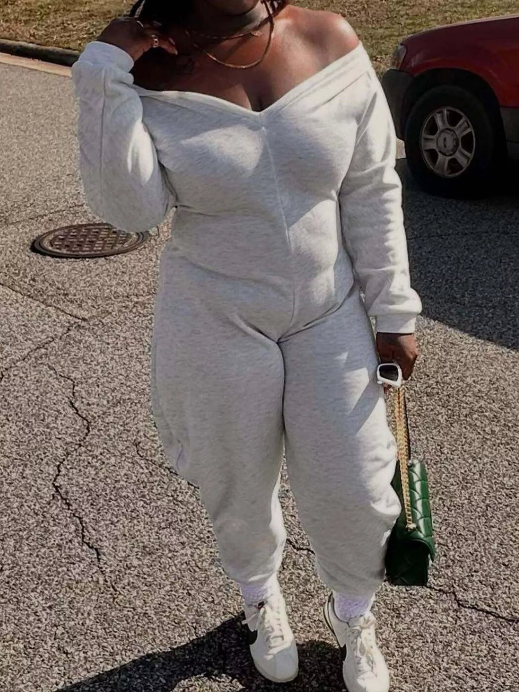 Off-shoulder Long Sleeve Casual Jumpsuit (2)