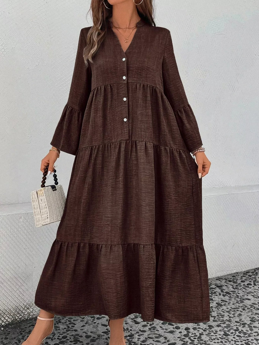 Ruffle Hem Button Front Tiered Dress (16)