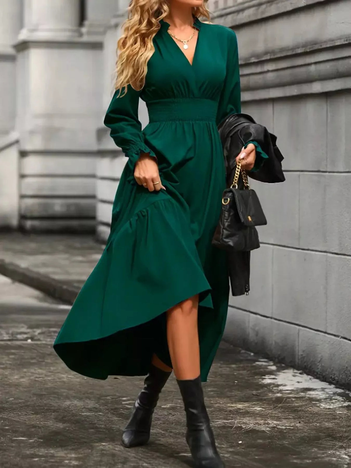 Surplice Long Sleeve Tiered Midi Dress (9)
