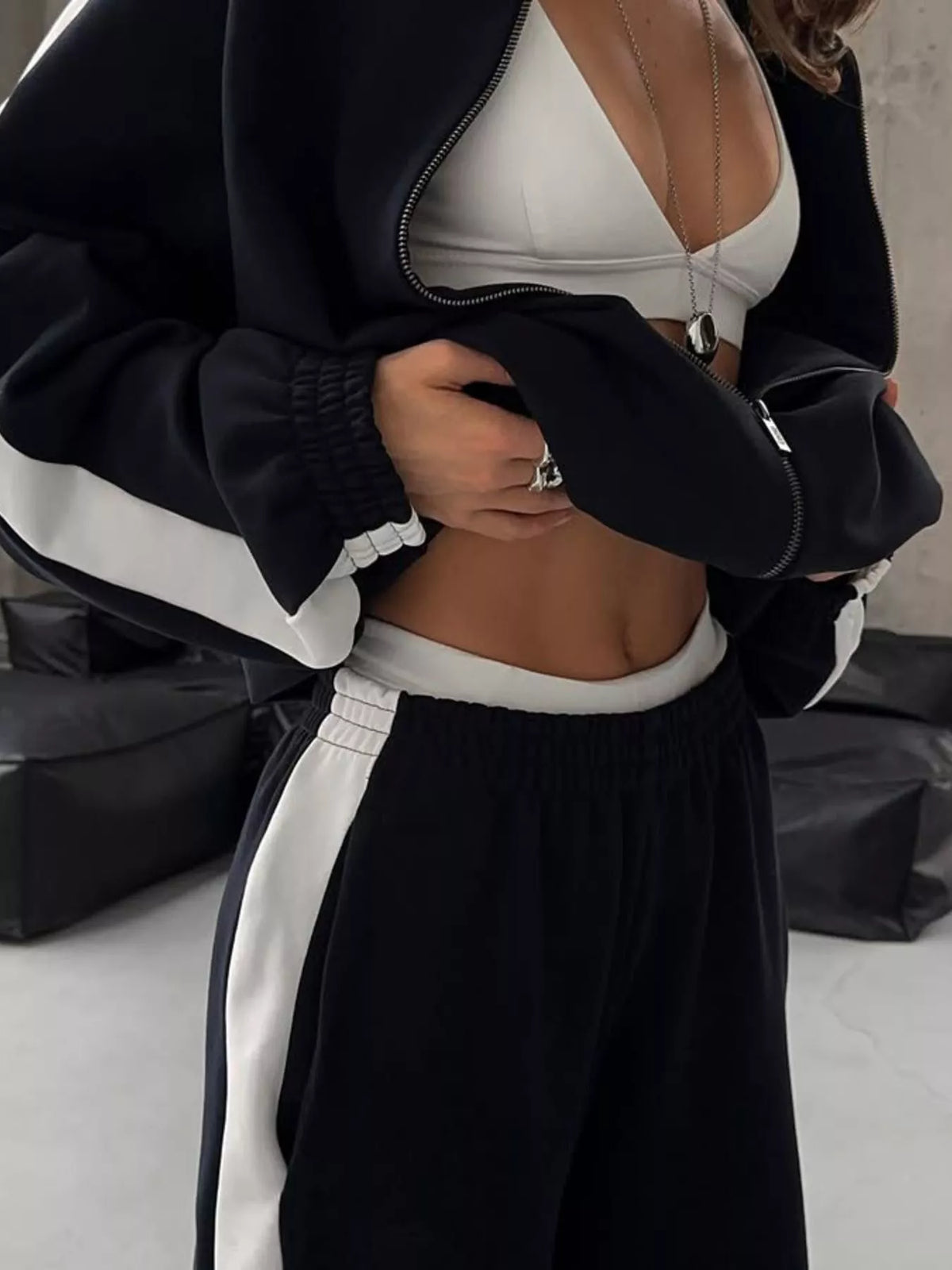 Zip Up Long Sleeve Outerwear Pants Set (6)