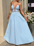 Striped Halter Neck Maxi Dress (5)
