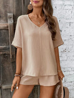 V-neck Half Sleeve Top Shorts Set (9)