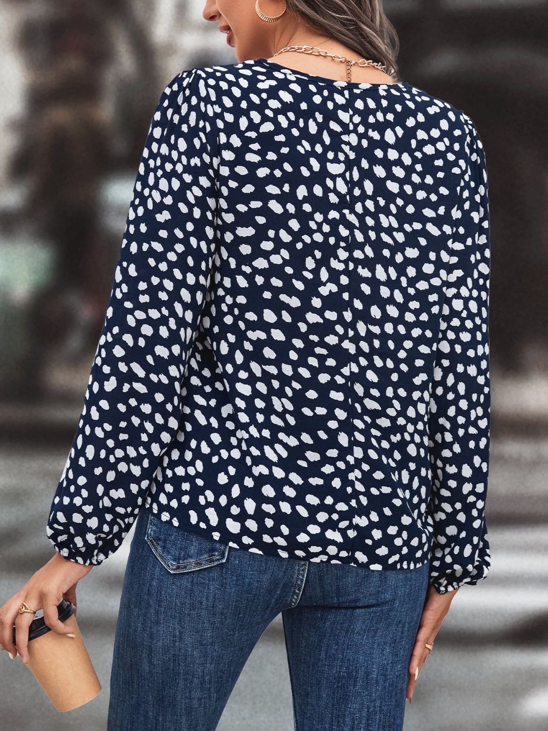 Printed Tie Neck Long Sleeve Blouse (9)