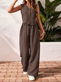 Button-down Vest Wide Leg Pants Set