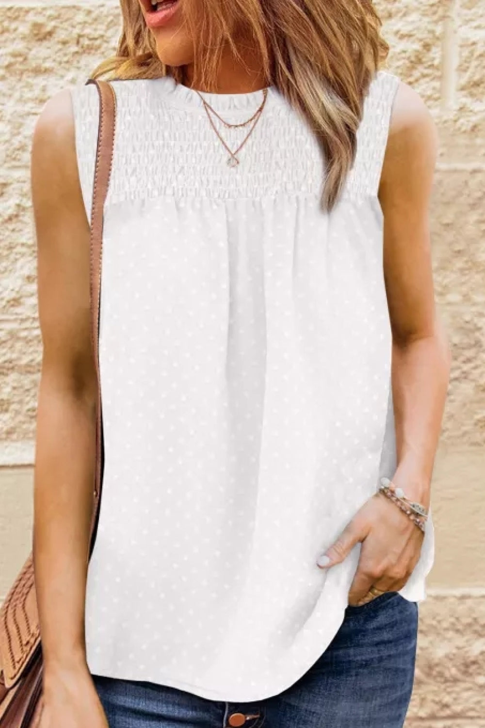 Smocked Tie Back Frill Trim Tank (3)