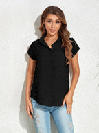 Swiss Dot Button Up Cap Sleeve Shirt (6)