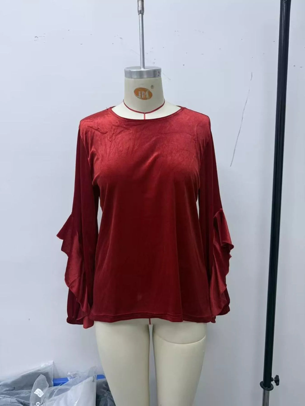 Velvet Round Neck Ruffle Sleeve Top (8)