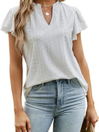 Eyelet Notched Short Sleeve T-shirt (3)