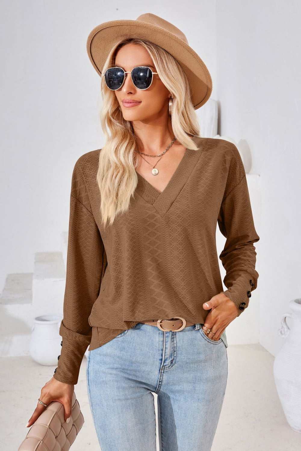 V-neck Long Sleeve Blouse (3)