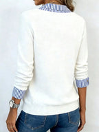 Layered Look Striped Collar Long Sleeve Top (2)