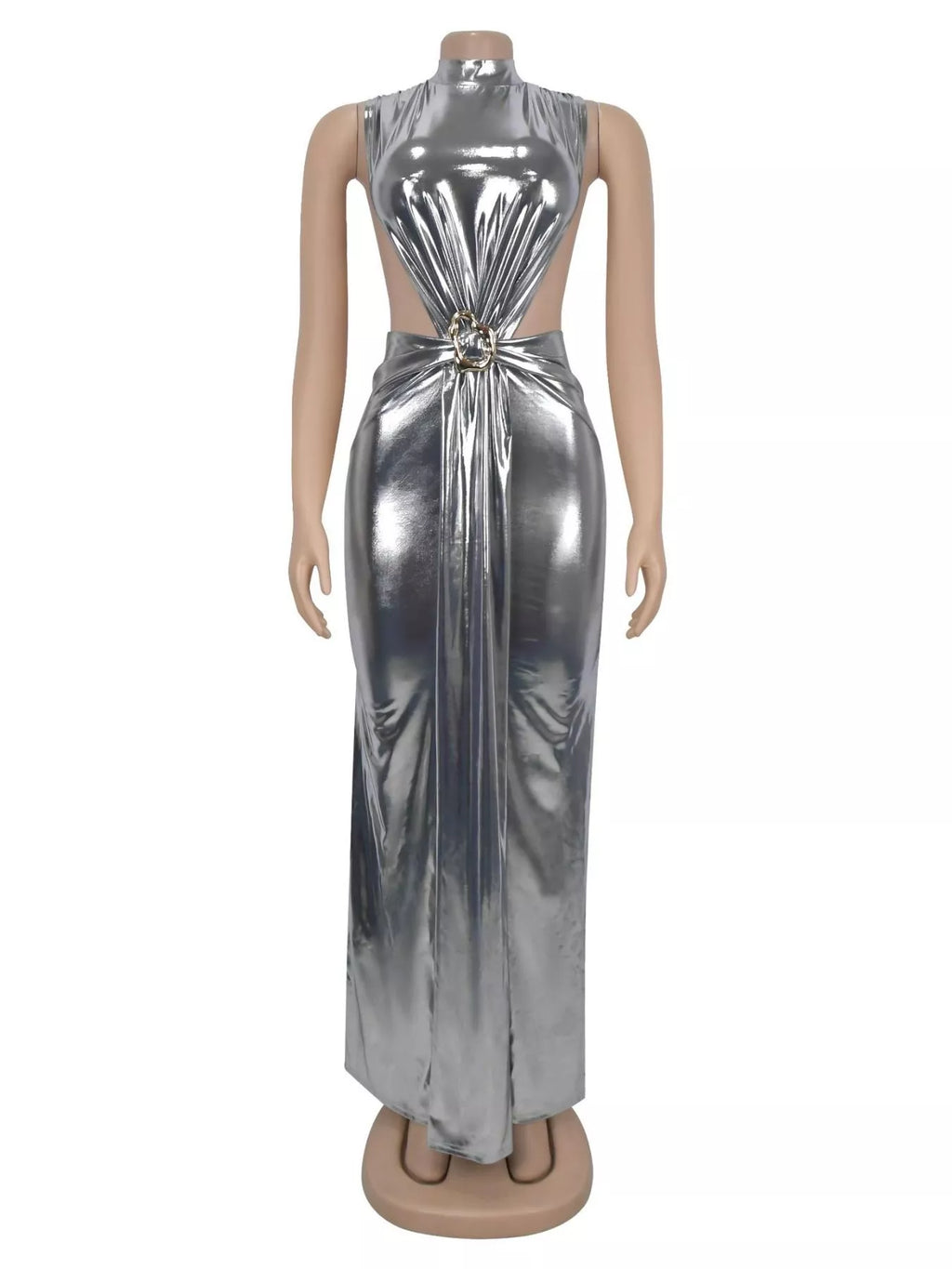 Mock Neck Cut-out Ruched Maxi Dress (3)