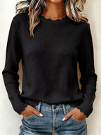 Full Size Scalloped Trim Crew Neck Sweater Plus (10)