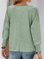 Round Neck Smocked Lantern Sleeve T-shirt (13)