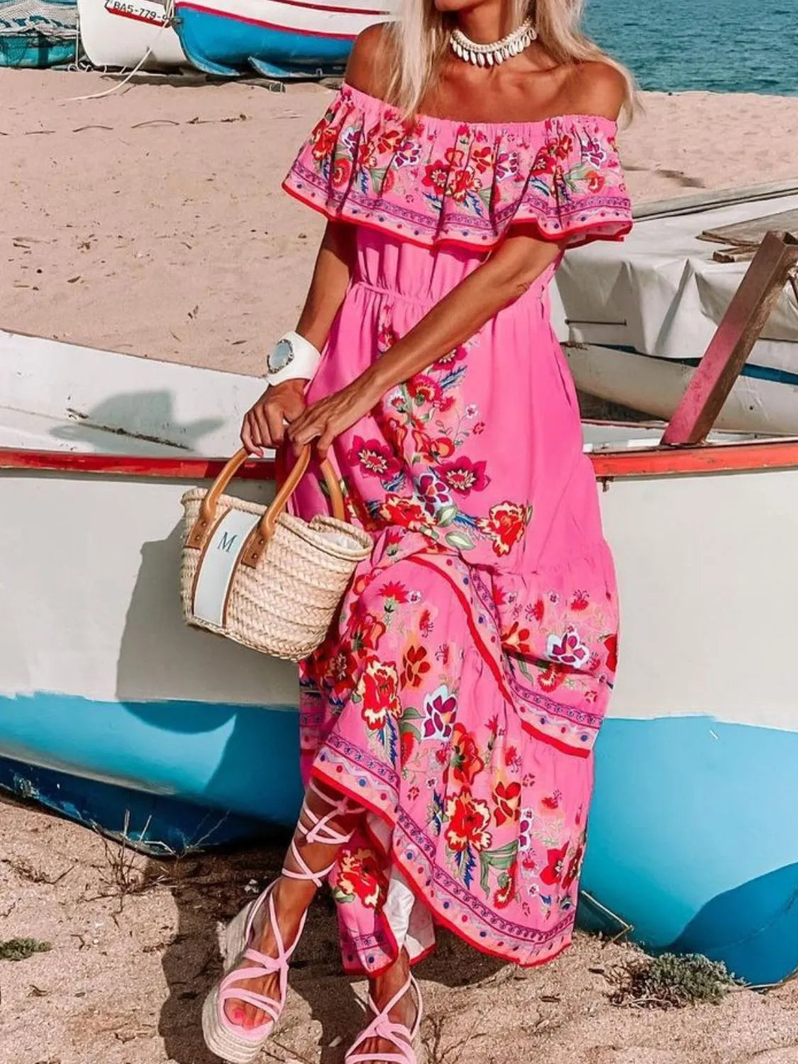 Floral Off Shoulder Ruffle Maxi Dress (16)