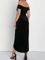 Off-shoulder Wrap Dress Side Slit (7)