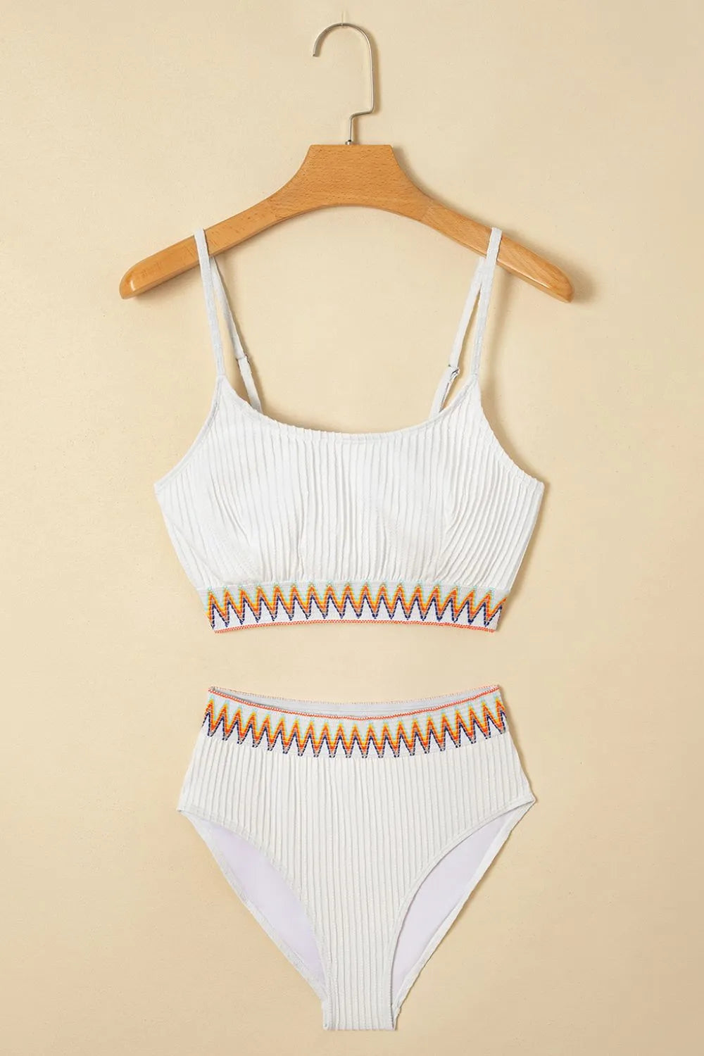 Textured Contrast Banding Bikini High Waist 2pcs Swimsuit (21)