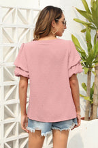 Swiss Dot V-neck Short Sleeve Blouse (8)