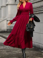 Surplice Long Sleeve Tiered Midi Dress (3)